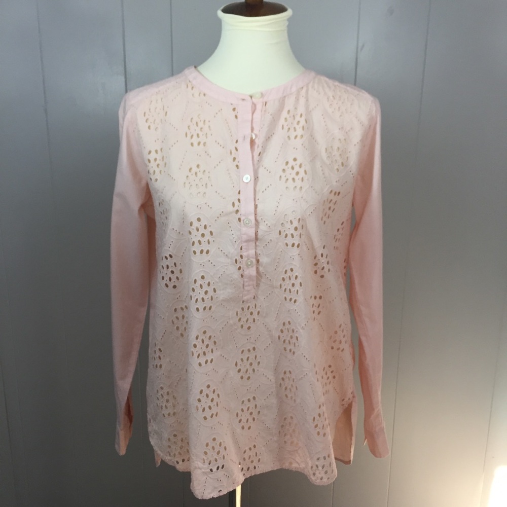 LOFT blush/pink eyelet Long Sleeve blouse small